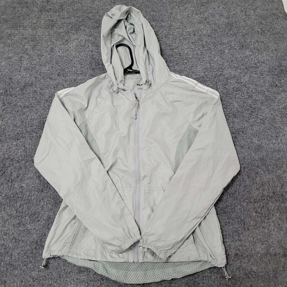 Fila Running Jacket Womens Size XS Gray Lightweight Mesh Vent Hooded Windbreaker